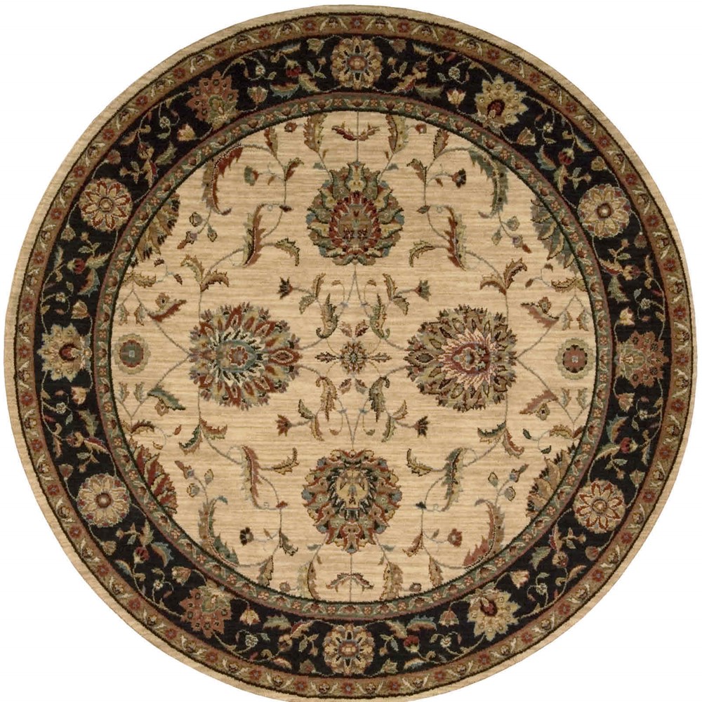 Living Treasure Circular Rugs LI04 in Ivory Black